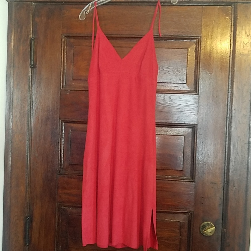 Red-orange suede dress